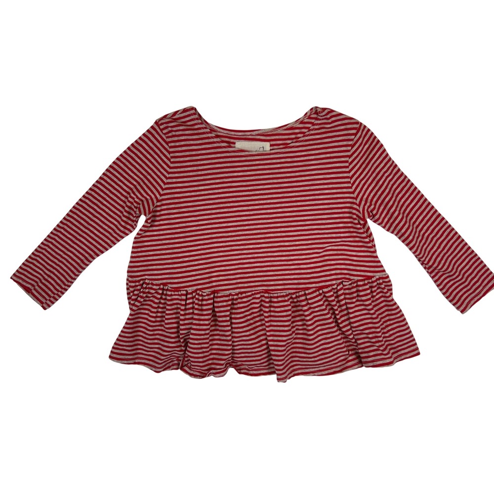 We The Free Free People Womens XS Red Striped Peplum Long Sleeve Top Shirt